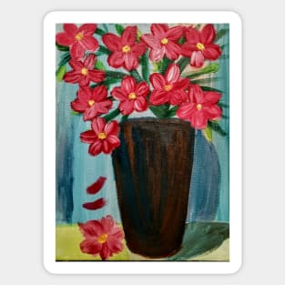 Some abstract red Lilly's flower In a copper and turquoise vase . Sticker